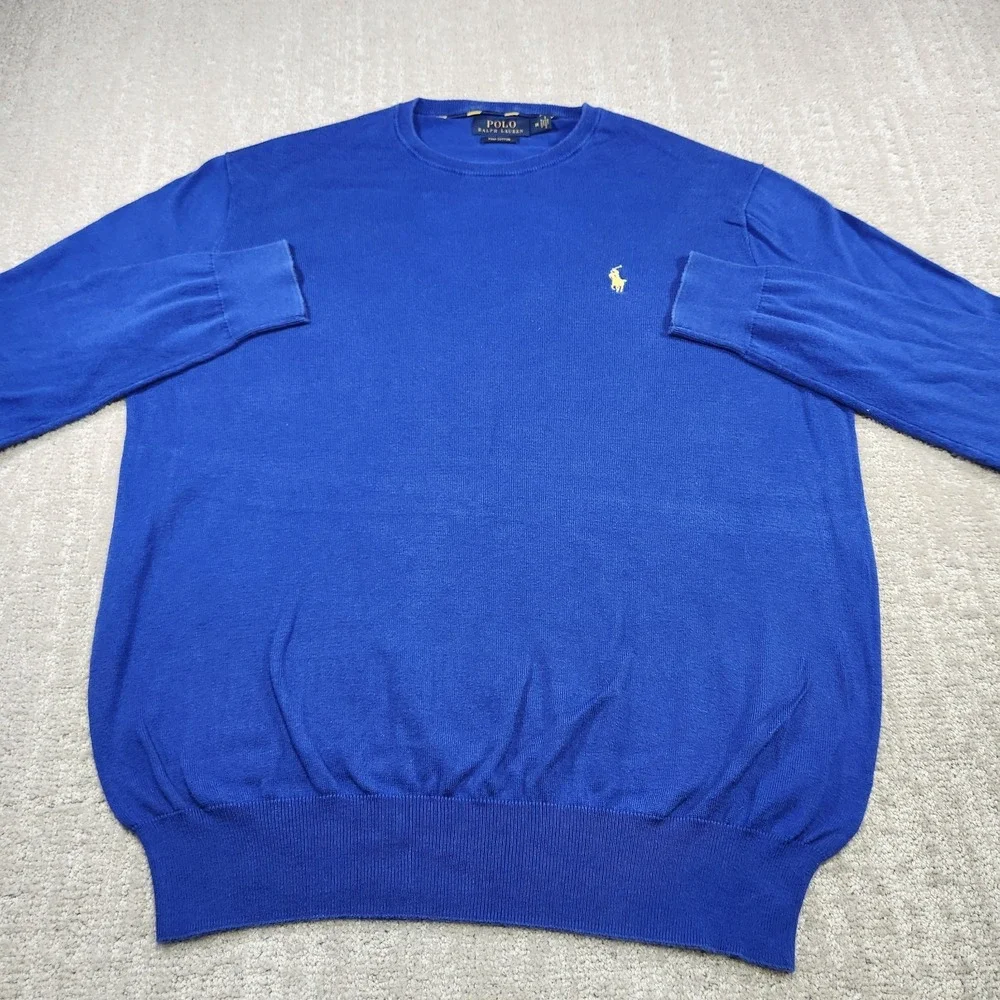 Polo Ralph Lauren Sweater Men Medium Pima Cotton Blue Lightweight Knit Preppy